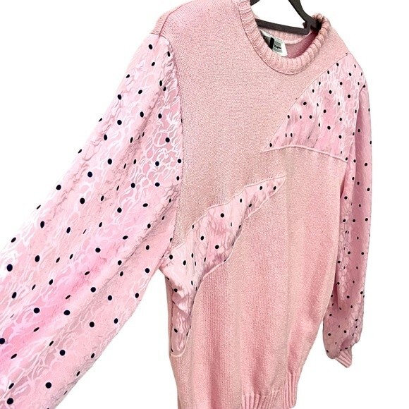 Vintage Pink 90'S Retro Knit Sweater Size Medium Polka Dots Stranger Things - Picture 3 of 4